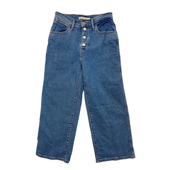 Levi's Pants - LEVIS Mile High Cropped Wide Leg Medium Light Wash Jeans Size 25 Button Fly